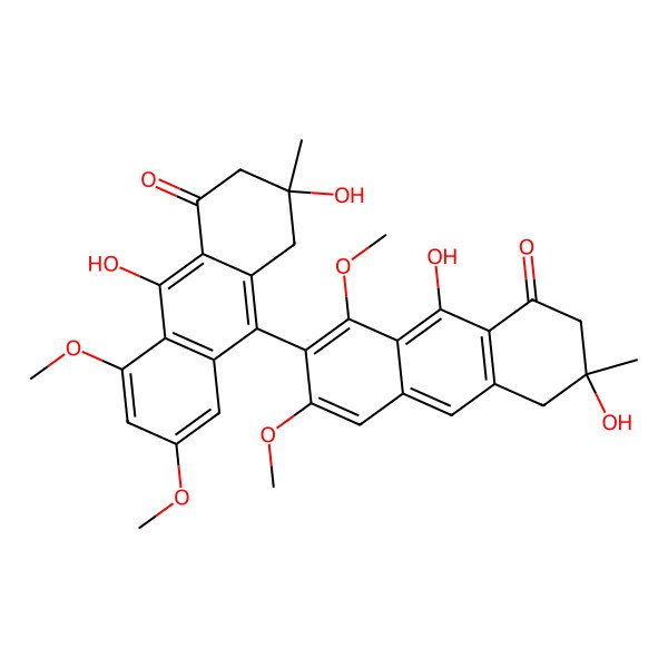 2D Structure of (3S)-7-[(2S)-2,10-dihydroxy-5,7-dimethoxy-2-methyl-4-oxo-1,3-dihydroanthracen-9-yl]-3,9-dihydroxy-6,8-dimethoxy-3-methyl-2,4-dihydroanthracen-1-one