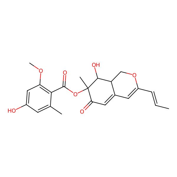 2D Structure of (8-hydroxy-7-methyl-6-oxo-3-prop-1-enyl-8,8a-dihydro-1H-isochromen-7-yl) 4-hydroxy-2-methoxy-6-methylbenzoate