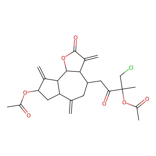 2D Structure of [(3aS,4R,6aR,8S,9aR,9bR)-4-[(3S)-3-acetyloxy-4-chloro-3-methyl-2-oxobutyl]-3,6,9-trimethylidene-2-oxo-3a,4,5,6a,7,8,9a,9b-octahydroazuleno[4,5-b]furan-8-yl] acetate