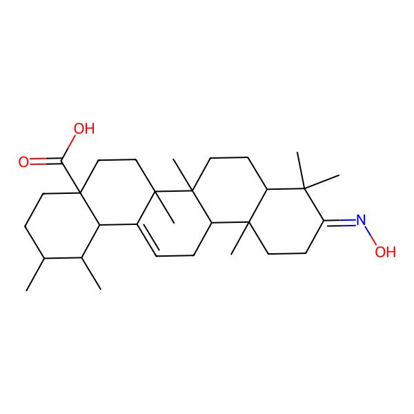 2D Structure of (1S,2R,4aS,6aR,6aS,6bR,8aR,10E,12aR,14bS)-10-hydroxyimino-1,2,6a,6b,9,9,12a-heptamethyl-1,2,3,4,5,6,6a,7,8,8a,11,12,13,14b-tetradecahydropicene-4a-carboxylic acid