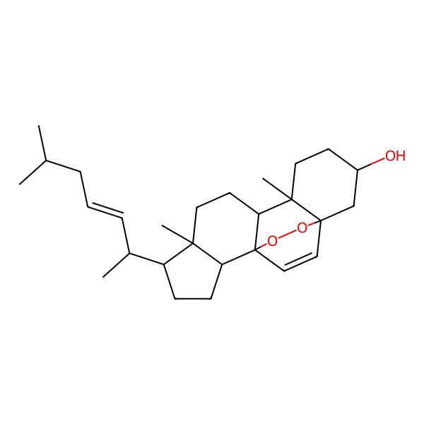 2D Structure of (1S,2R,5R,6R,9R,10R,13S,15S)-6,10-dimethyl-5-[(E,2R)-6-methylhept-3-en-2-yl]-16,17-dioxapentacyclo[13.2.2.01,9.02,6.010,15]nonadec-18-en-13-ol