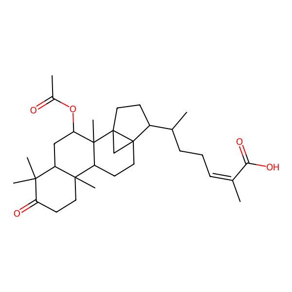 2D Structure of 6-(3-Acetyloxy-2,6,6,10-tetramethyl-7-oxo-15-pentacyclo[12.3.1.01,14.02,11.05,10]octadecanyl)-2-methylhept-2-enoic acid