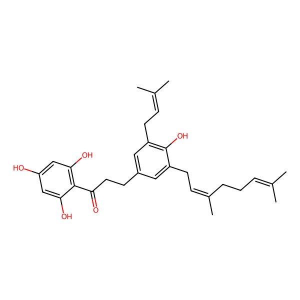 2D Structure of 3-[3-(3,7-Dimethylocta-2,6-dienyl)-4-hydroxy-5-(3-methylbut-2-enyl)phenyl]-1-(2,4,6-trihydroxyphenyl)propan-1-one