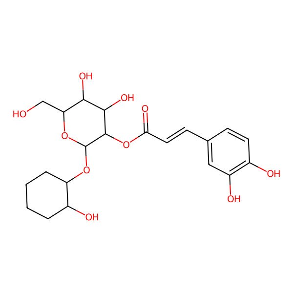 2D Structure of [(2R,3R,4S,5S,6R)-4,5-dihydroxy-2-[(1R,2S)-2-hydroxycyclohexyl]oxy-6-(hydroxymethyl)oxan-3-yl] 3-(3,4-dihydroxyphenyl)prop-2-enoate