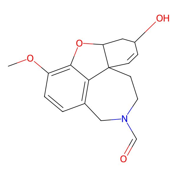2D Structure of 14-Hydroxy-9-methoxy-11-oxa-4-azatetracyclo[8.6.1.01,12.06,17]heptadeca-6(17),7,9,15-tetraene-4-carbaldehyde