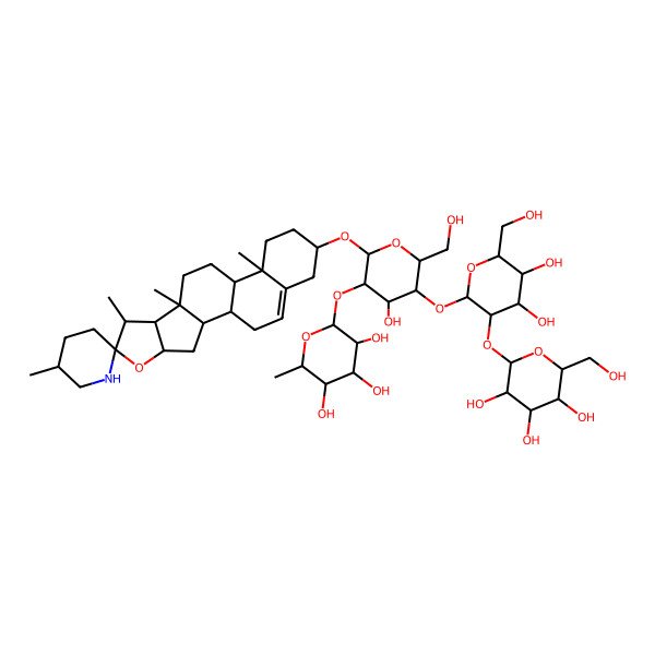 2D Structure of (2S,3R,4R,5R,6S)-2-[(2R,3R,4S,5R,6R)-5-[(2S,3R,4S,5S,6R)-4,5-dihydroxy-6-(hydroxymethyl)-3-[(2S,3R,4S,5S,6R)-3,4,5-trihydroxy-6-(hydroxymethyl)oxan-2-yl]oxyoxan-2-yl]oxy-4-hydroxy-6-(hydroxymethyl)-2-[(1S,2S,4S,5'R,6R,7S,8R,9S,12S,13R,16S)-5',7,9,13-tetramethylspiro[5-oxapentacyclo[10.8.0.02,9.04,8.013,18]icos-18-ene-6,2'-piperidine]-16-yl]oxyoxan-3-yl]oxy-6-methyloxane-3,4,5-triol