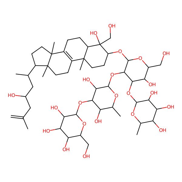 2D Structure of 2-[3-[3,5-dihydroxy-6-methyl-4-[3,4,5-trihydroxy-6-(hydroxymethyl)oxan-2-yl]oxyoxan-2-yl]oxy-5-hydroxy-2-[[4-hydroxy-4-(hydroxymethyl)-17-(4-hydroxy-6-methylhept-6-en-2-yl)-10,13,14-trimethyl-2,3,5,6,7,11,12,15,16,17-decahydro-1H-cyclopenta[a]phenanthren-3-yl]oxy]-6-(hydroxymethyl)oxan-4-yl]oxy-6-methyloxane-3,4,5-triol