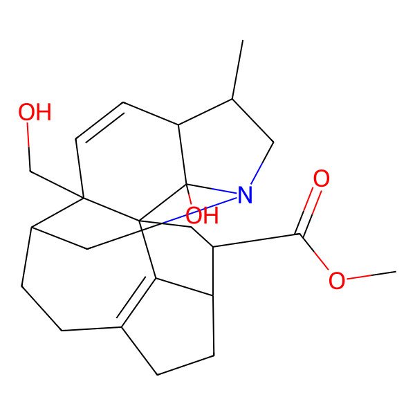 2D Structure of methyl (1R,3R,4R,10S,14S,15R,18S,19R)-19-hydroxy-18-(hydroxymethyl)-14-methyl-12-azahexacyclo[10.6.1.11,4.010,18.015,19.07,20]icosa-7(20),16-diene-3-carboxylate