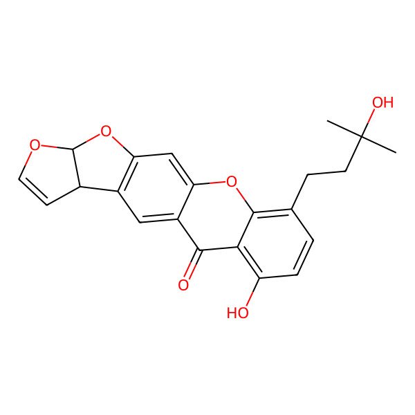 2D Structure of 18-Hydroxy-15-(3-hydroxy-3-methylbutyl)-7,9,13-trioxapentacyclo[10.8.0.03,10.04,8.014,19]icosa-1,3(10),5,11,14,16,18-heptaen-20-one