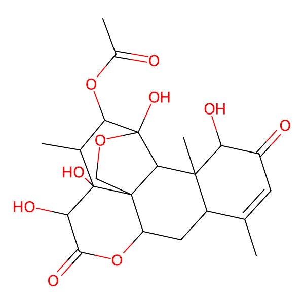 2D Structure of [(1R,4R,5R,6S,7R,8R,11R,13S,17S,18S,19R)-4,7,8,17-tetrahydroxy-6,14,18-trimethyl-9,16-dioxo-3,10-dioxapentacyclo[9.8.0.01,7.04,19.013,18]nonadec-14-en-5-yl] acetate