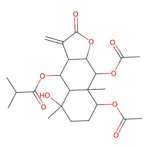 2D Structure of (8,9-Diacetyloxy-5-hydroxy-5,8a-dimethyl-3-methylidene-2-oxo-3a,4,4a,6,7,8,9,9a-octahydrobenzo[f][1]benzofuran-4-yl) 2-methylpropanoate