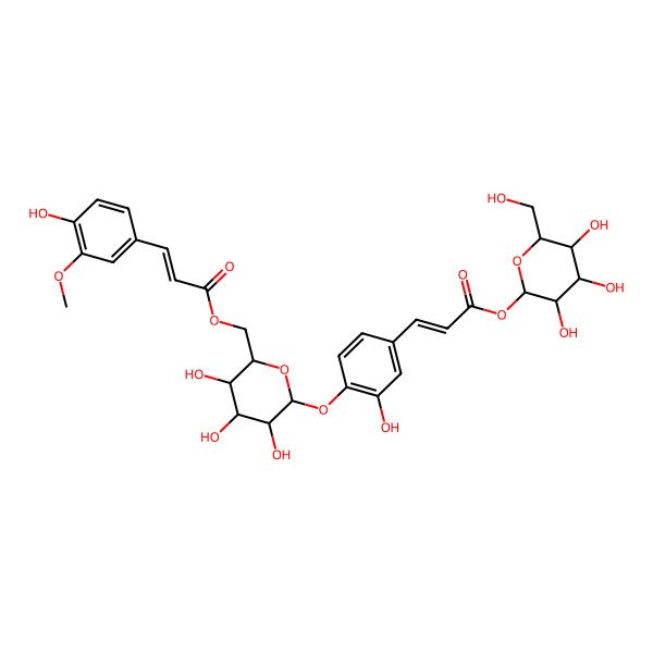 2D Structure of [(2S,3R,4S,5S,6R)-3,4,5-trihydroxy-6-(hydroxymethyl)oxan-2-yl] (E)-3-[3-hydroxy-4-[(2S,3R,4S,5S,6R)-3,4,5-trihydroxy-6-[[(E)-3-(4-hydroxy-3-methoxyphenyl)prop-2-enoyl]oxymethyl]oxan-2-yl]oxyphenyl]prop-2-enoate