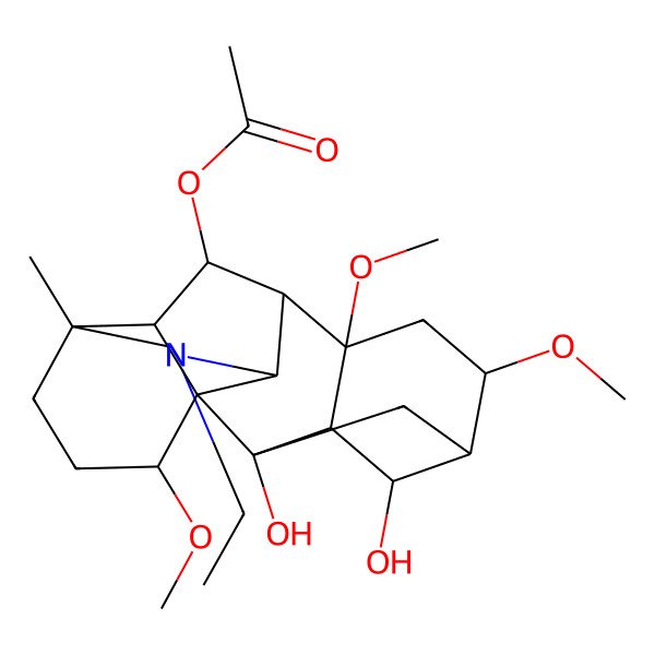 2D Structure of [(1S,2S,3S,4R,5S,6S,8S,9S,10S,13S,16R,17S,18S)-11-ethyl-2,4-dihydroxy-6,8,16-trimethoxy-13-methyl-11-azahexacyclo[7.7.2.12,5.01,10.03,8.013,17]nonadecan-18-yl] acetate