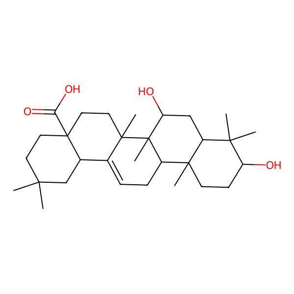 2D Structure of (4aS,6aR,6aR,6bR,7S,8aR,10S,12aS,14bS)-7,10-dihydroxy-2,2,6a,6b,9,9,12a-heptamethyl-1,3,4,5,6,6a,7,8,8a,10,11,12,13,14b-tetradecahydropicene-4a-carboxylic acid