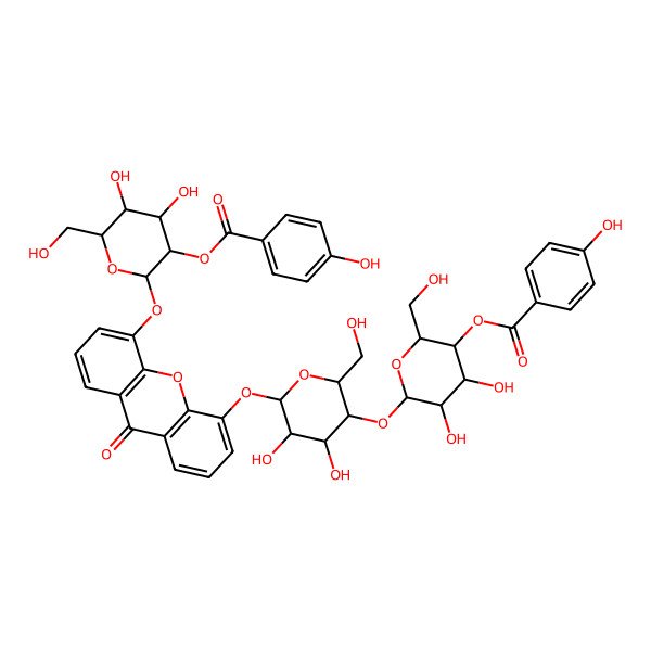 2D Structure of [6-[6-[5-[4,5-Dihydroxy-3-(4-hydroxybenzoyl)oxy-6-(hydroxymethyl)oxan-2-yl]oxy-9-oxoxanthen-4-yl]oxy-4,5-dihydroxy-2-(hydroxymethyl)oxan-3-yl]oxy-4,5-dihydroxy-2-(hydroxymethyl)oxan-3-yl] 4-hydroxybenzoate