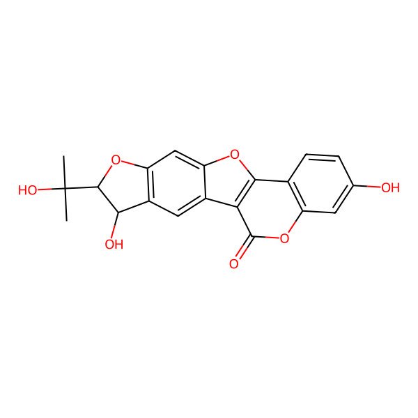 2D Structure of (5S,6S)-5,16-dihydroxy-6-(2-hydroxypropan-2-yl)-7,11,19-trioxapentacyclo[10.8.0.02,10.04,8.013,18]icosa-1(12),2,4(8),9,13(18),14,16-heptaen-20-one