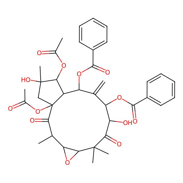 2D Structure of (1,14-Diacetyloxy-10-benzoyloxy-9,15-dihydroxy-3,7,7,15-tetramethyl-11-methylidene-2,8-dioxo-5-oxatricyclo[11.3.0.04,6]hexadecan-12-yl) benzoate