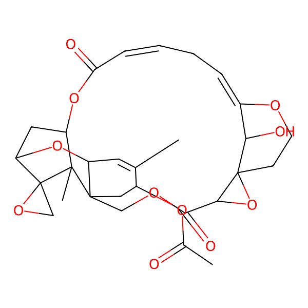2D Structure of [(1R,3S,7R,9S,16S,17R,20Z,23Z)-28-hydroxy-10,16-dimethyl-4,19-dioxospiro[2,5,13,18,25-pentaoxahexacyclo[22.3.1.114,17.01,3.07,12.07,16]nonacosa-10,20,23-triene-15,2'-oxirane]-9-yl] acetate