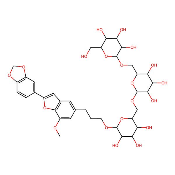 2D Structure of 2-[[6-[[6-[3-[2-(1,3-Benzodioxol-5-yl)-7-methoxy-1-benzofuran-5-yl]propoxy]-3,4,5-trihydroxyoxan-2-yl]methoxy]-3,4,5-trihydroxyoxan-2-yl]methoxy]-6-(hydroxymethyl)oxane-3,4,5-triol