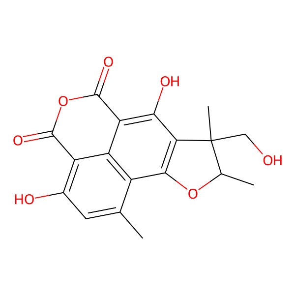 2D Structure of (12S,13R)-6,15-dihydroxy-13-(hydroxymethyl)-8,12,13-trimethyl-3,11-dioxatetracyclo[7.6.1.05,16.010,14]hexadeca-1(15),5,7,9(16),10(14)-pentaene-2,4-dione