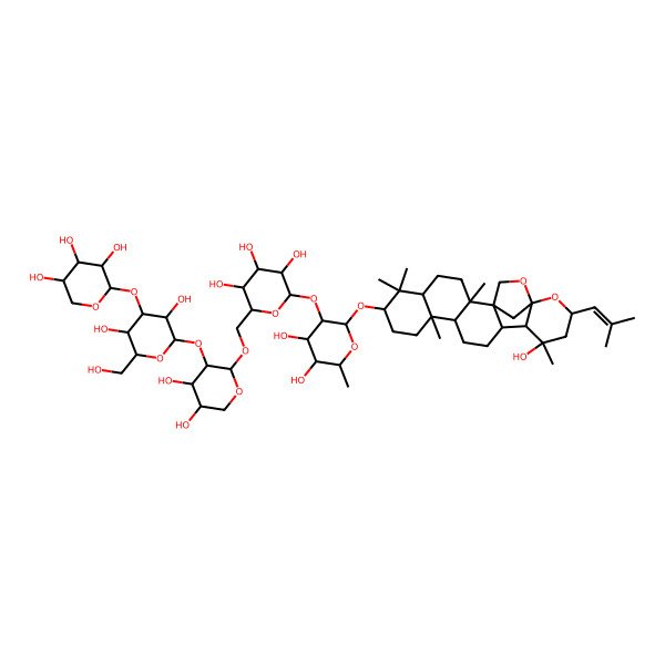 2D Structure of 2-[[3-[3,5-dihydroxy-6-(hydroxymethyl)-4-(3,4,5-trihydroxyoxan-2-yl)oxyoxan-2-yl]oxy-4,5-dihydroxyoxan-2-yl]oxymethyl]-6-[4,5-dihydroxy-2-[[(1S,2R,7S,10R,11R,14R,15S,16S,20S)-16-hydroxy-2,6,6,10,16-pentamethyl-18-(2-methylprop-1-enyl)-19,21-dioxahexacyclo[18.2.1.01,14.02,11.05,10.015,20]tricosan-7-yl]oxy]-6-methyloxan-3-yl]oxyoxane-3,4,5-triol