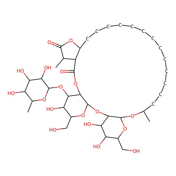 2D Structure of 6,34,35-Trihydroxy-5,33-bis(hydroxymethyl)-12,29-dimethyl-7-(3,4,5-trihydroxy-6-methyloxan-2-yl)oxy-2,4,9,14,30,32-hexaoxatetracyclo[29.4.0.03,8.011,15]pentatriacontane-10,13-dione