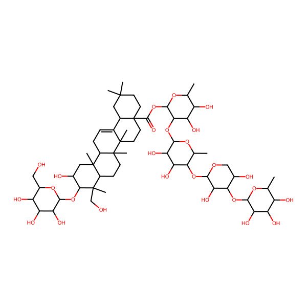 2D Structure of [3-[5-[3,5-Dihydroxy-4-(3,4,5-trihydroxy-6-methyloxan-2-yl)oxyoxan-2-yl]oxy-3,4-dihydroxy-6-methyloxan-2-yl]oxy-4,5-dihydroxy-6-methyloxan-2-yl] 11-hydroxy-9-(hydroxymethyl)-2,2,6a,6b,9,12a-hexamethyl-10-[3,4,5-trihydroxy-6-(hydroxymethyl)oxan-2-yl]oxy-1,3,4,5,6,6a,7,8,8a,10,11,12,13,14b-tetradecahydropicene-4a-carboxylate