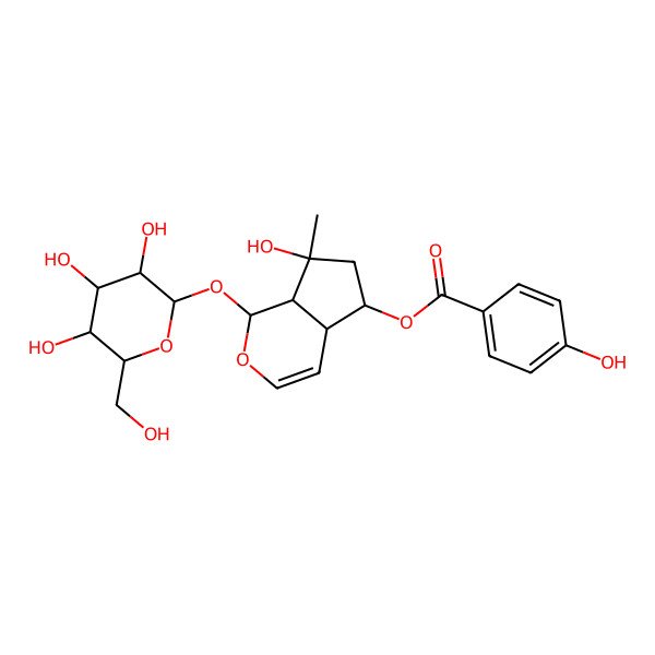 2D Structure of [7-hydroxy-7-methyl-1-[3,4,5-trihydroxy-6-(hydroxymethyl)oxan-2-yl]oxy-4a,5,6,7a-tetrahydro-1H-cyclopenta[c]pyran-5-yl] 4-hydroxybenzoate