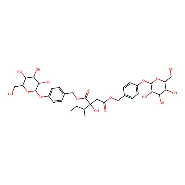2D Structure of bis[[4-[(2S,3R,4S,5S,6R)-3,4,5-trihydroxy-6-(hydroxymethyl)oxan-2-yl]oxyphenyl]methyl] (2S)-2-[(2S)-butan-2-yl]-2-hydroxybutanedioate