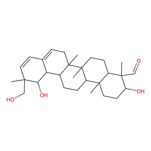 2D Structure of 3,12-dihydroxy-11-(hydroxymethyl)-4,6a,6b,11,14b-pentamethyl-2,3,4a,5,6,6a,7,12,12a,13,14,14a-dodecahydro-1H-picene-4-carbaldehyde