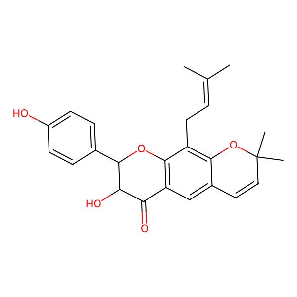 2D Structure of (7R,8R)-7-hydroxy-8-(4-hydroxyphenyl)-2,2-dimethyl-10-(3-methylbut-2-enyl)-7,8-dihydropyrano[3,2-g]chromen-6-one