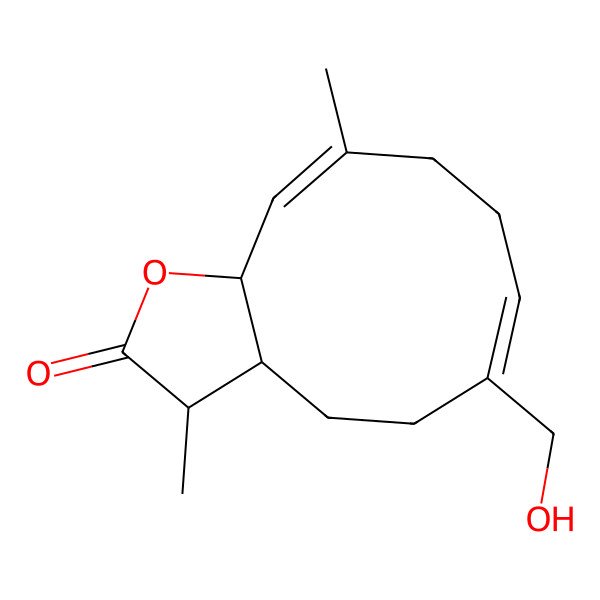 2D Structure of (3S,3aS,6Z,10E,11aS)-6-(hydroxymethyl)-3,10-dimethyl-3a,4,5,8,9,11a-hexahydro-3H-cyclodeca[b]furan-2-one