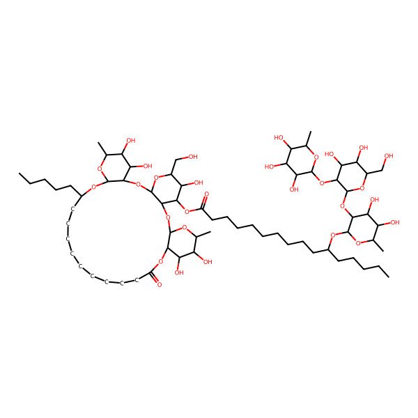 2D Structure of [(1R,3S,5R,6R,7S,8R,10S,12R,13S,14S,15R,27S,29R,31R,32R,33S)-6,13,14,32,33-pentahydroxy-5-(hydroxymethyl)-12,31-dimethyl-17-oxo-27-pentyl-2,4,9,11,16,28,30-heptaoxatetracyclo[27.4.0.03,8.010,15]tritriacontan-7-yl] (11S)-11-[(2R,3R,4S,5R,6R)-3-[(2S,3R,4S,5S,6R)-4,5-dihydroxy-6-(hydroxymethyl)-3-[(2S,3R,4S,5S,6R)-3,4,5-trihydroxy-6-methyloxan-2-yl]oxyoxan-2-yl]oxy-4,5-dihydroxy-6-methyloxan-2-yl]oxyhexadecanoate