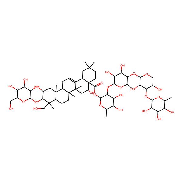2D Structure of [(2S,3R,4S,5R,6R)-3-[(2S,3R,4S,5R,6S)-5-[(2S,3R,4S,5R)-3,5-dihydroxy-4-[(2S,3R,4R,5R,6S)-3,4,5-trihydroxy-6-methyloxan-2-yl]oxyoxan-2-yl]oxy-3,4-dihydroxy-6-methyloxan-2-yl]oxy-4,5-dihydroxy-6-methyloxan-2-yl] (4aR,5R,6aR,6aS,6bR,8aR,9R,10S,11S,12aR,14bS)-5,11-dihydroxy-9-(hydroxymethyl)-2,2,6a,6b,9,12a-hexamethyl-10-[(2R,3R,4S,5S,6R)-3,4,5-trihydroxy-6-(hydroxymethyl)oxan-2-yl]oxy-1,3,4,5,6,6a,7,8,8a,10,11,12,13,14b-tetradecahydropicene-4a-carboxylate