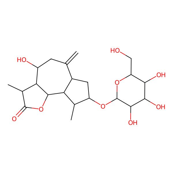 2D Structure of (3S,3aR,4S,6aR,8S,9S,9aR,9bR)-4-hydroxy-3,9-dimethyl-6-methylidene-8-[(2R,3R,4S,5S,6R)-3,4,5-trihydroxy-6-(hydroxymethyl)oxan-2-yl]oxy-3,3a,4,5,6a,7,8,9,9a,9b-decahydroazuleno[4,5-b]furan-2-one