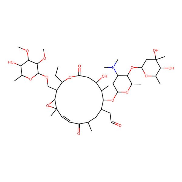 2D Structure of 2-[(2R,3R,7R,8S,9S,10R,12R,14E)-9-[(2R,4R,5S,6R)-5-[(2S,4R,5S,6S)-4,5-dihydroxy-4,6-dimethyloxan-2-yl]oxy-4-(dimethylamino)-6-methyloxan-2-yl]oxy-3-ethyl-7-hydroxy-2-[[(2R,3R,4R,5R,6R)-5-hydroxy-3,4-dimethoxy-6-methyloxan-2-yl]oxymethyl]-8,12,16-trimethyl-5,13-dioxo-4,17-dioxabicyclo[14.1.0]heptadec-14-en-10-yl]acetaldehyde