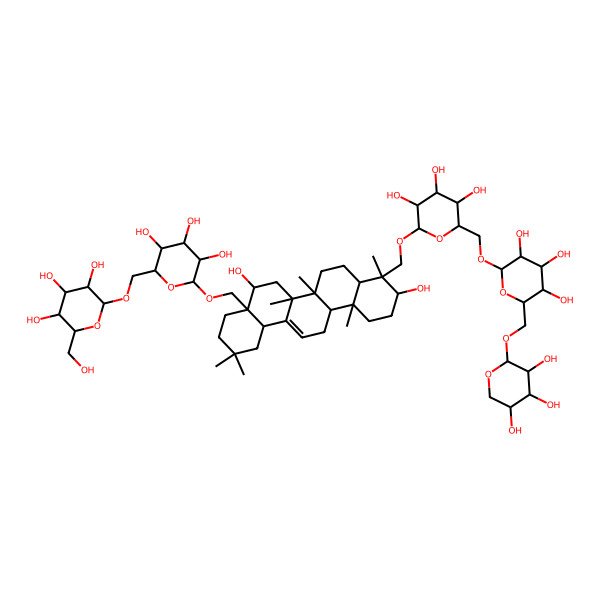 2D Structure of (2R,3R,4S,5S,6R)-2-[[(2R,3S,4S,5R,6R)-6-[[(4aS,5S,6aR,6aS,6bR,8aR,9R,10S,12aR,14bS)-5,10-dihydroxy-2,2,6a,6b,9,12a-hexamethyl-9-[[(2R,3R,4S,5S,6R)-3,4,5-trihydroxy-6-[[(2R,3R,4S,5S,6R)-3,4,5-trihydroxy-6-[[(2S,3R,4S,5R)-3,4,5-trihydroxyoxan-2-yl]oxymethyl]oxan-2-yl]oxymethyl]oxan-2-yl]oxymethyl]-1,3,4,5,6,6a,7,8,8a,10,11,12,13,14b-tetradecahydropicen-4a-yl]methoxy]-3,4,5-trihydroxyoxan-2-yl]methoxy]-6-(hydroxymethyl)oxane-3,4,5-triol