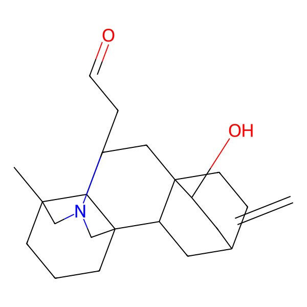 2D Structure of 2-[(1S,2S,4S,6R,7S,10R,11R)-6-hydroxy-11-methyl-5-methylidene-13-azapentacyclo[9.3.3.24,7.01,10.02,7]nonadecan-13-yl]acetaldehyde