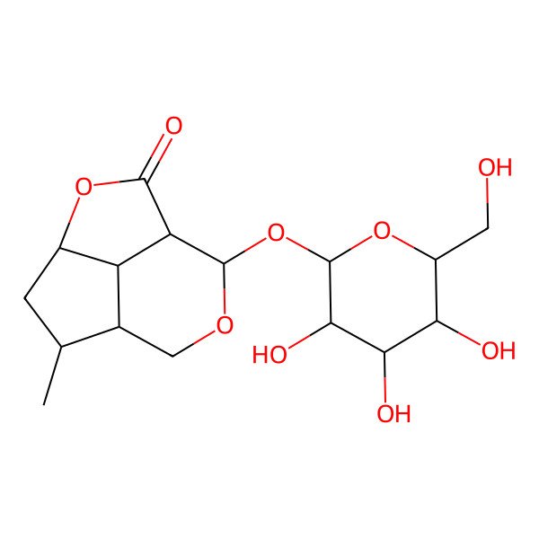 2D Structure of 6-Methyl-10-[3,4,5-trihydroxy-6-(hydroxymethyl)oxan-2-yl]oxy-3,9-dioxatricyclo[5.3.1.04,11]undecan-2-one