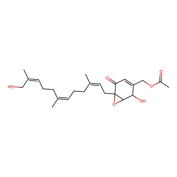 2D Structure of [2-Hydroxy-6-(12-hydroxy-3,7,11-trimethyldodeca-2,6,10-trienyl)-5-oxo-7-oxabicyclo[4.1.0]hept-3-en-3-yl]methyl acetate