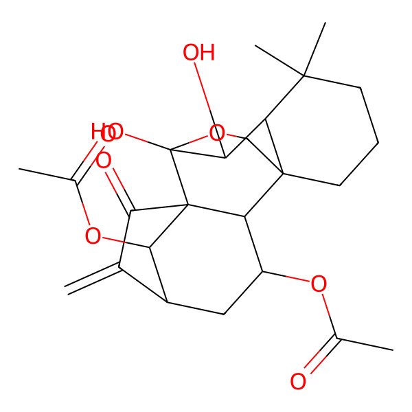 2D Structure of [(1S,2S,3S,5S,8R,9R,10S,11R,18R)-18-acetyloxy-9,10-dihydroxy-12,12-dimethyl-6-methylidene-7-oxo-17-oxapentacyclo[7.6.2.15,8.01,11.02,8]octadecan-3-yl] acetate