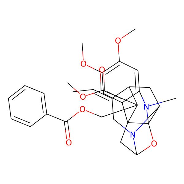 2D Structure of methyl (1R,9S,11S,14E,15S,17S,19R)-19-(benzoyloxymethyl)-14-ethylidene-5,6-dimethoxy-2-methyl-18-oxa-2,12-diazahexacyclo[9.6.1.19,15.01,9.03,8.012,17]nonadeca-3,5,7-triene-19-carboxylate