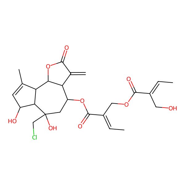2D Structure of 2-[[6-(chloromethyl)-6,7-dihydroxy-9-methyl-3-methylidene-2-oxo-4,5,6a,7,9a,9b-hexahydro-3aH-azuleno[4,5-b]furan-4-yl]oxycarbonyl]but-2-enyl 2-(hydroxymethyl)but-2-enoate