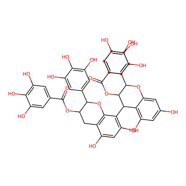 2D Structure of [8-[5,7-dihydroxy-2-(3-hydroxyphenyl)-3-(3,4,5-trihydroxybenzoyl)oxy-3,4-dihydro-2H-chromen-4-yl]-5,7-dihydroxy-2-(3,4,5-trihydroxyphenyl)-3,4-dihydro-2H-chromen-3-yl] 3,4,5-trihydroxybenzoate
