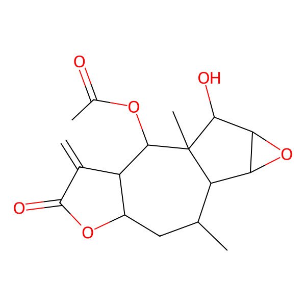 2D Structure of [(1S,2R,3R,7S,9R,10S,11R,13S,14R)-14-hydroxy-1,9-dimethyl-4-methylidene-5-oxo-6,12-dioxatetracyclo[8.4.0.03,7.011,13]tetradecan-2-yl] acetate