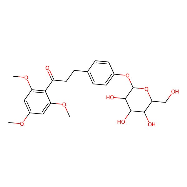 2D Structure of 3-[4-[(2S,3S,4S,5S,6R)-3,4,5-trihydroxy-6-(hydroxymethyl)oxan-2-yl]oxyphenyl]-1-(2,4,6-trimethoxyphenyl)propan-1-one