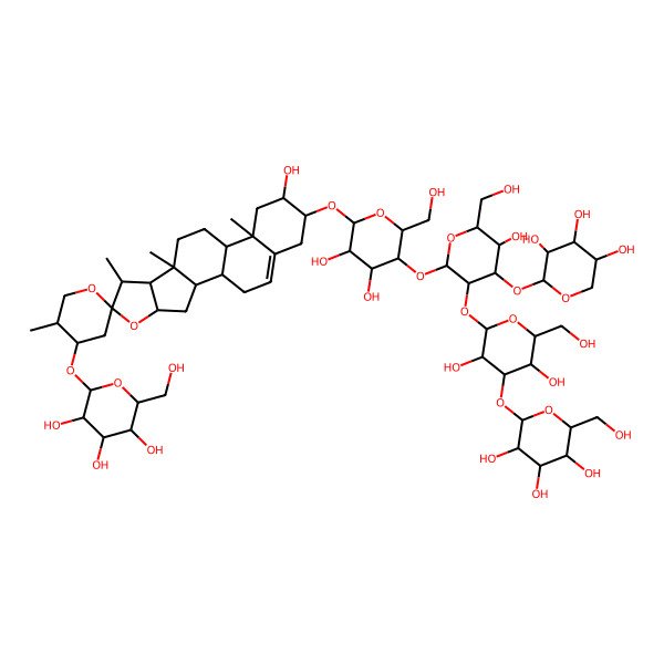 2D Structure of (2R,3R,4S,5S,6R)-2-[(1S,2S,4S,4'S,5'S,6R,7S,8R,9S,12S,13R,15R,16R)-16-[(2R,3R,4R,5R,6R)-5-[(2S,3R,4S,5R,6R)-3-[(2S,3R,4S,5R,6R)-3,5-dihydroxy-6-(hydroxymethyl)-4-[(2S,3R,4S,5S,6R)-3,4,5-trihydroxy-6-(hydroxymethyl)oxan-2-yl]oxyoxan-2-yl]oxy-5-hydroxy-6-(hydroxymethyl)-4-[(2S,3R,4S,5R)-3,4,5-trihydroxyoxan-2-yl]oxyoxan-2-yl]oxy-3,4-dihydroxy-6-(hydroxymethyl)oxan-2-yl]oxy-15-hydroxy-5',7,9,13-tetramethylspiro[5-oxapentacyclo[10.8.0.02,9.04,8.013,18]icos-18-ene-6,2'-oxane]-4'-yl]oxy-6-(hydroxymethyl)oxane-3,4,5-triol
