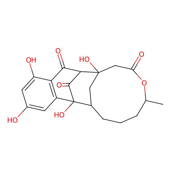 2D Structure of 2,5,7,11-Tetrahydroxy-15-methyl-14-oxatetracyclo[9.7.1.12,10.03,8]icosa-3(8),4,6-triene-9,13,20-trione