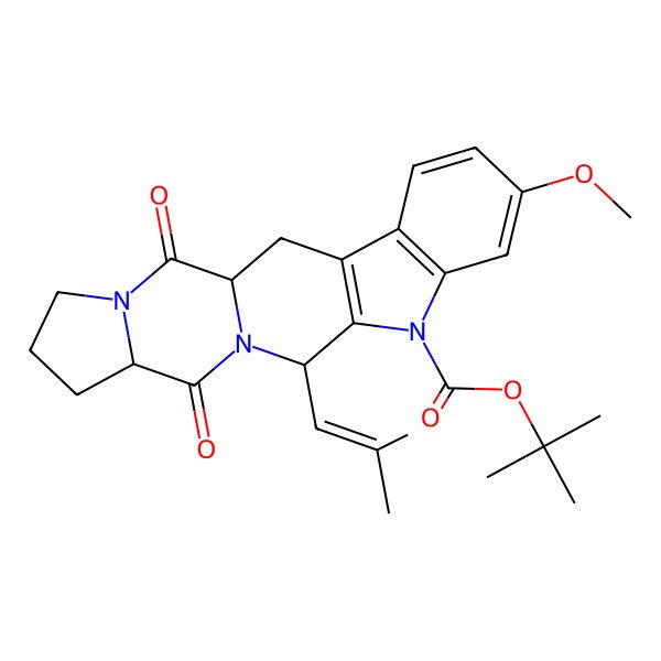 2D Structure of tert-butyl (1S,12S,15S)-7-methoxy-12-(2-methylprop-1-enyl)-14,20-dioxo-10,13,19-triazapentacyclo[11.7.0.03,11.04,9.015,19]icosa-3(11),4(9),5,7-tetraene-10-carboxylate