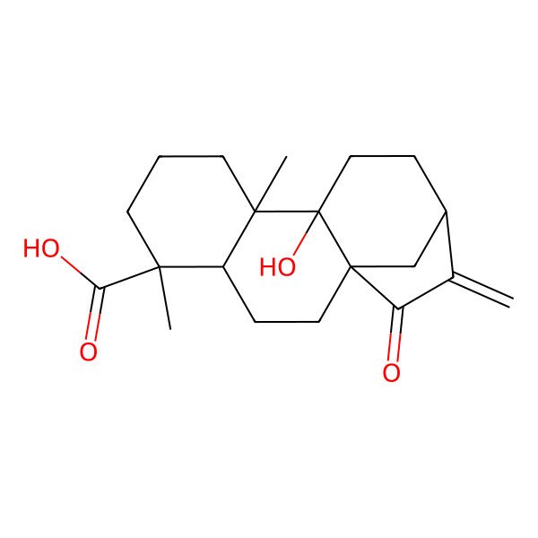 2D Structure of 10-Hydroxy-5,9-dimethyl-14-methylidene-15-oxotetracyclo[11.2.1.01,10.04,9]hexadecane-5-carboxylic acid